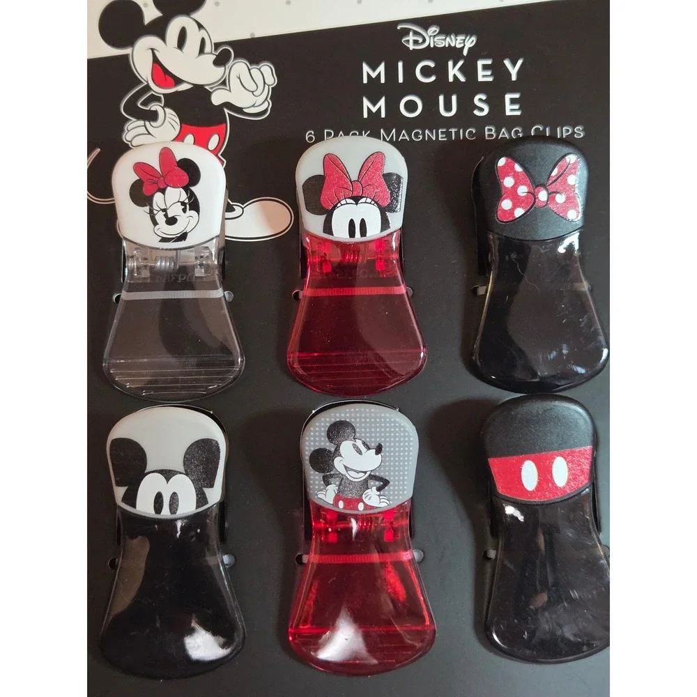 Disney Mickey Mouse Minnie Mouse 6 Pack Magnetic Bag Clips Red Black White New